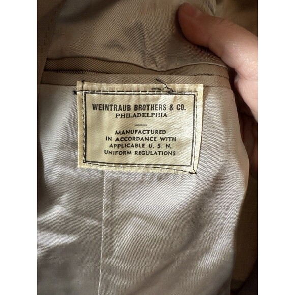 WW2 40s 50s Vintage US Navy Officer Jacket Coat 38R Khaki Gold Buttons - Picture 4 of 7